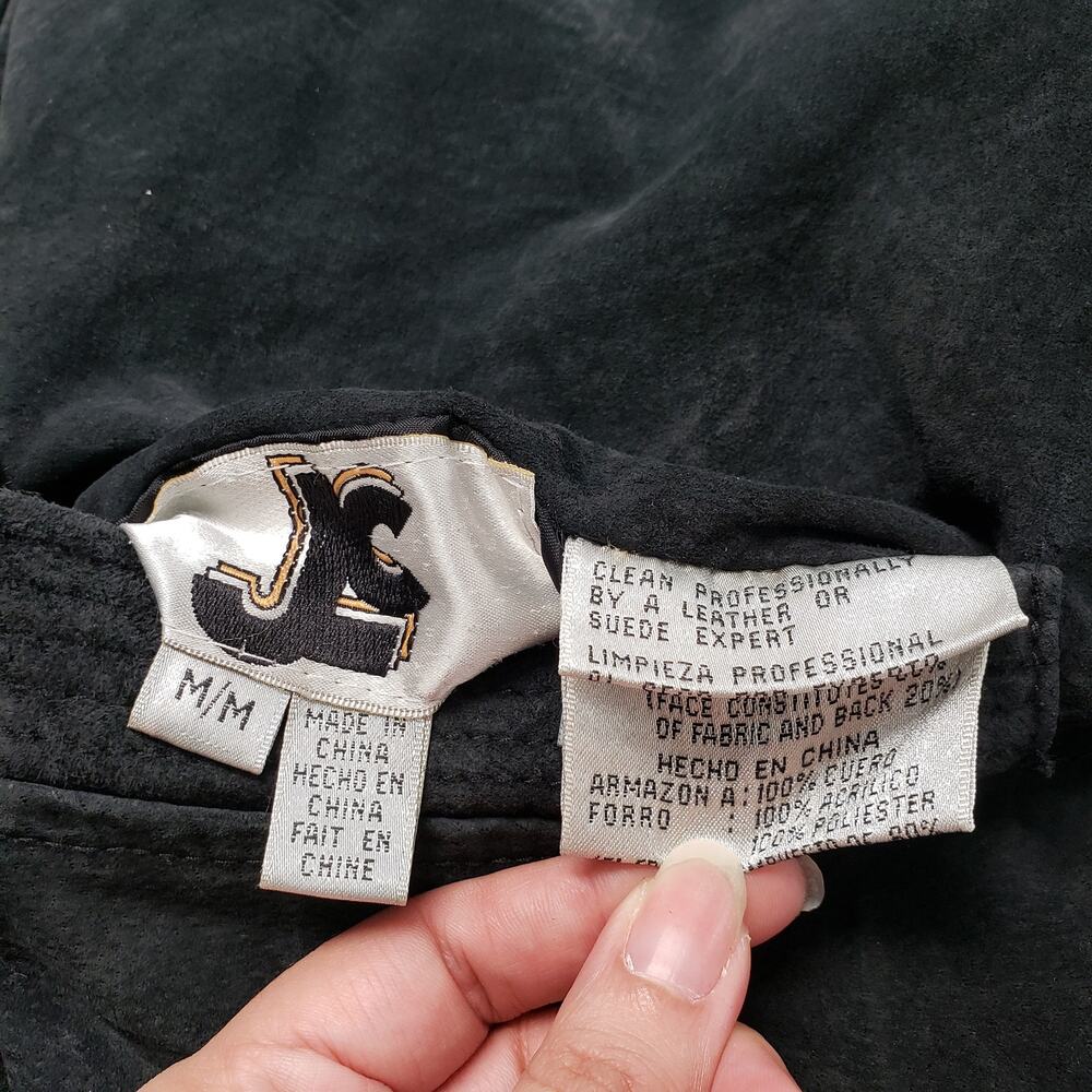 Vintage 90s Suede Faux Fur Jacket Womens Medium Black Reversible Leather Winter - Picture 6 of 16